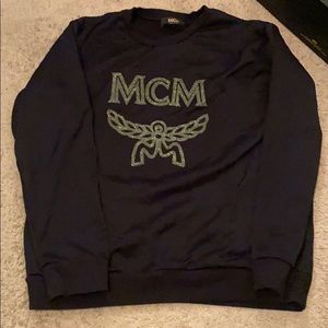Black MCM Sweatshirt with Shiny Olive Green Logo